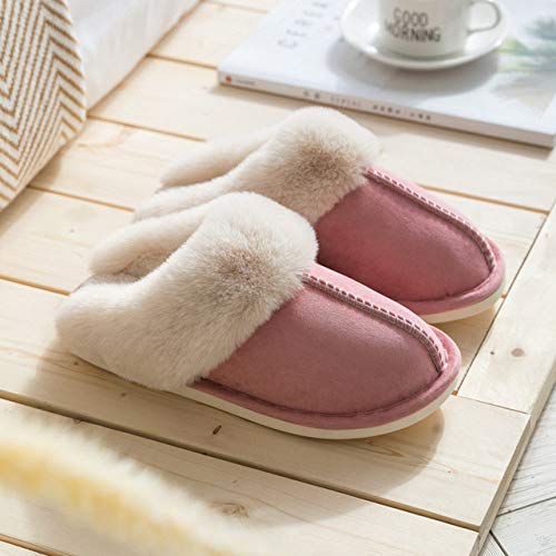 rackbone HAIBI Winter Pantoffeln Frauen Faux Wildleder Home Full Pelz Hausschuhe Warm Plüsch Paare Schuhe Indoor Damen Furry Hausschuhe, Rosa, 44 von HAIBI