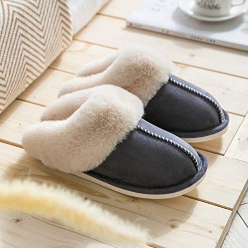 rackbone HAIBI Winter Pantoffeln Frauen Faux Wildleder Home Full Pelz Hausschuhe Warm Plüsch Paare Schuhe Indoor Damen Pelz Hausschuhe, Dunkelgrau, 37 von HAIBI