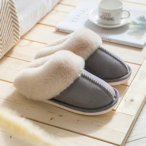 rackbone HAIBI Winter Pantoffeln Frauen Faux Wildleder Home Full Pelz Hausschuhe Warm Plüsch Paare Schuhe Indoor Damen Pelz Hausschuhe, Hellgrau, 37 von HAIBI