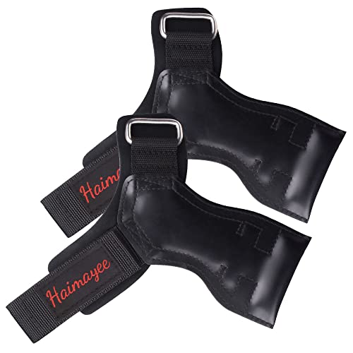 HAIMAYEE Power Grips Zughilfen krafttraining Fitness Handschuhe für Bodybuilding Gewichteheben Trainings Leder Grips für Herren & Damen Schwarz von HAIMAYEE