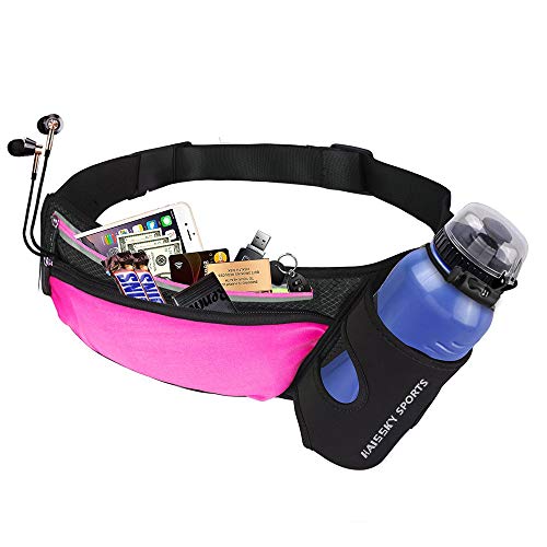 HAISSKY Trinkgürtel Verstellbar Gürteltasche Reißverschlusstaschen Hydration Band mit Wasser Flaschen 175 ml, Hüfttasche zum Joggen, Wandern, Radfahren Trinkgürtel Hüfttasche für 6.8 Zoll Smartphones von HAISSKY