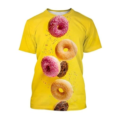 HAN MAN XIU Niedlicher 3D bedruckter Donut T-Shirt Schoko-Donut Casual Kurzarm Rundhalsausschnitt Top von HAN MAN XIU