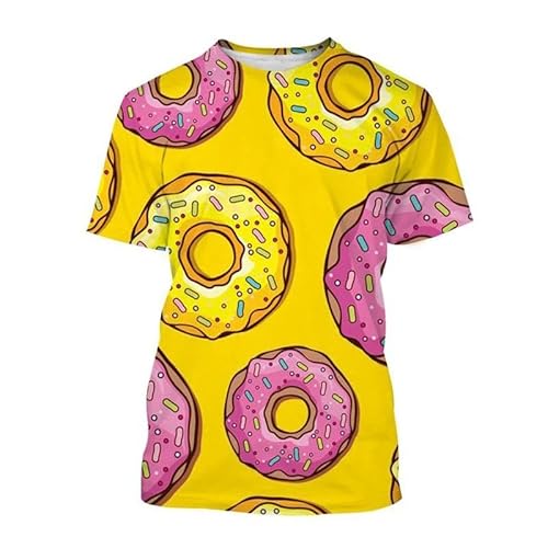 HAN MAN XIU Niedlicher 3D bedruckter Donut T-Shirt Schoko-Donut Casual Kurzarm Rundhalsausschnitt Top von HAN MAN XIU