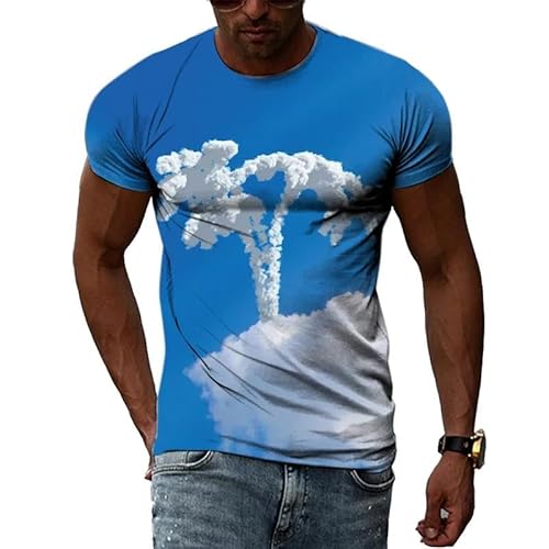 HAN MAN XIU Sommer Neue Blaue Himmel und weiße Wolken Muster 3D T-Shirt Straße Trend Elemente Rundhalsausschnitt Kurze Ärmel Tops von HAN MAN XIU