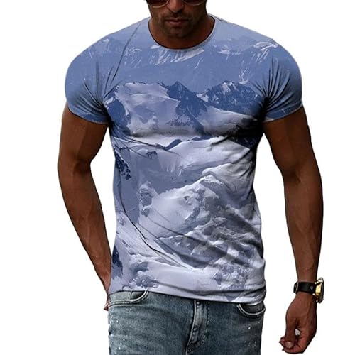 HAN MAN XIU Sommerliche Landschaft mit kreativem Muster 3D-Druck T-Shirt für Damen und Herren mit kurzen Ärmeln und Rundhalsausschnitt von HAN MAN XIU