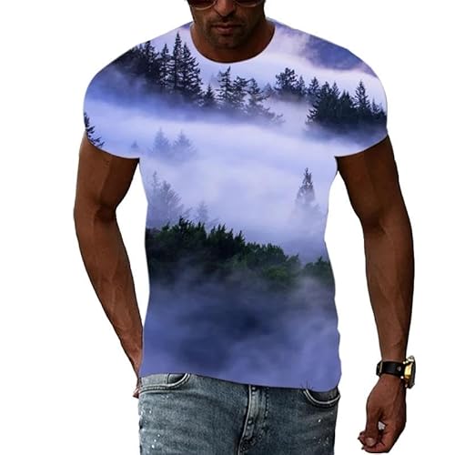 HAN MAN XIU Sommermode natürliche Wolken Landschaft Bedruckt T-Shirt Jungen und Mädchen lässig lose Rundhalsausschnitt Kurze Ärmel von HAN MAN XIU