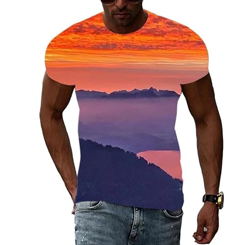 HAN MAN XIU Sommermode natürliche Wolken Landschaft gedruckt T-Shirt für Männer und Frauen lässig lose Rundhalsausschnitt Kurze Ärmel von HAN MAN XIU