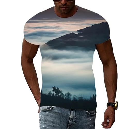 HAN MAN XIU Sommermode natürlichen Wolken Landschaft Bedruckt T-Shirt Jungen und Mädchen lässig lose Rundhalsausschnitt Kurze Ärmel von HAN MAN XIU