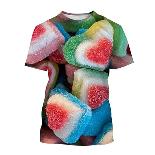 HAN MAN XIU Sommerspaß Lollipop Zuckerwatte 3D Bedruckt T-Shirt Jungen Mädchen Rundhalsausschnitt Kurzarm Tops von HAN MAN XIU