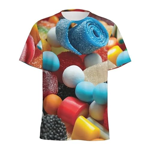 HAN MAN XIU Süßigkeiten-Muster 3D-Druck Fudge Fudge T-Shirt lässig Sommer Rundhals Kurzarm lose Tops von HAN MAN XIU