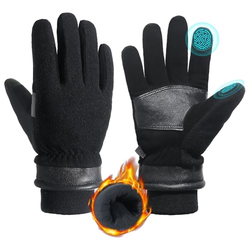 HANDLANDY Isolierte Leder Arbeitshandschuhe, Hirschleder Thermal Warm Polar Fleece Kaltwetter Handschuhe Touchscreen, für Autofahren Radfahren Ski Snowboard, S HANDLANDY Isolierte Leder Arbeitshandschuhe, Hirschleder Thermal Warm Polar Fleece Kaltwetter Handschuhe Touchscreen, für Autofahren Radfahren Ski Snowboard, S von HANDLANDY