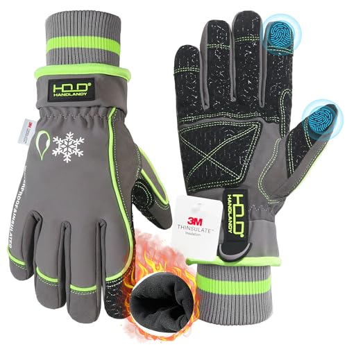 HANDLANDY Wasserdichte isolierte Arbeitshandschuhe, Thermo-Winterhandschuhe für Herren und Damen, Touchscreen, warme Ski-, Snowboard-Handschuhe für kaltes Wetter, grün, XL HANDLANDY Wasserdichte isolierte Arbeitshandschuhe, Thermo-Winterhandschuhe für Herren und Damen, Touchscreen, warme Ski-, Snowboard-Handschuhe für kaltes Wetter, grün, XL von HANDLANDY