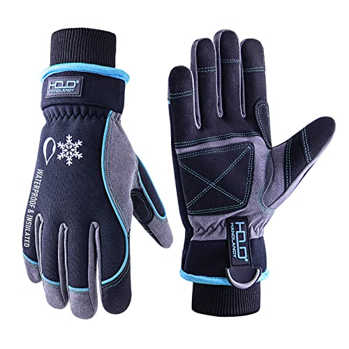 HANDLANDY wasserdichte isolierte Arbeitshandschuhe, Thermo-Winterhandschuhe für Herren und Damen, Touchscreen, warme Ski-, Snowboard-, Kaltwetter-Handschuhe (blau, Größe XXL) von HANDLANDY