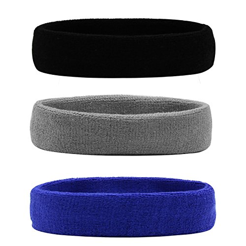 HANERDUN Sport Stirnband Damen Herren Schweißbänder Kopf Stirn Frottee Kopfband Sport für Laufen Fahrrad Joggen Tennis Fußball Schwarz/Grau/Blau(3 STK) HANERDUN Sport Stirnband Damen Herren Schweißbänder Kopf Stirn Frottee Kopfband Sport für Laufen Fahrrad Joggen Tennis Fußball Schwarz/Grau/Blau(3 STK) von HANERDUN