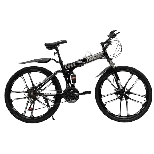 HANGKAI Mountainbike 26 Zoll Faltrad mit Doppeltem Stoßdämpfungsrahmen Scheibenbremsen Fahrräder, Vollgefederte Fahrräder, Perfekt für Männer und Frauen (Black & White) von HANGKAI