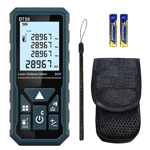 Entfernungsmesser, HANMATEK DT50 50M Digitales Laser Entfernungsmesse mit LCD Hintergrundbeleuchtung M/In/Ft mit Mehreren Messmodi wie Pythagoras/Abstand/Fläche/Volumen Messungen,IP54 von HANMATEK