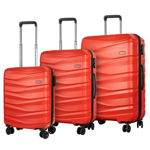 HANSEKOFFER Koffer Set 3 teilig · Reisekoffer mit Rollen · Hartschalenkoffer Set mit Zahlenschloss · Trolleys Handgepäck, Mittelgroß & Groß · Leicht · Rot von HANSEKOFFER