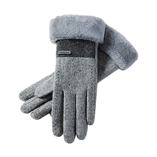 Winterhandschuhe für Damen Winter Handschuhe Wildleder Handschuhe Warme Anti Slip Winddicht Dicke Lammfell Winterhandschuhe Warm Plüschhandschuhe Kaschmir Lederhandschuhe von HANXIULIN