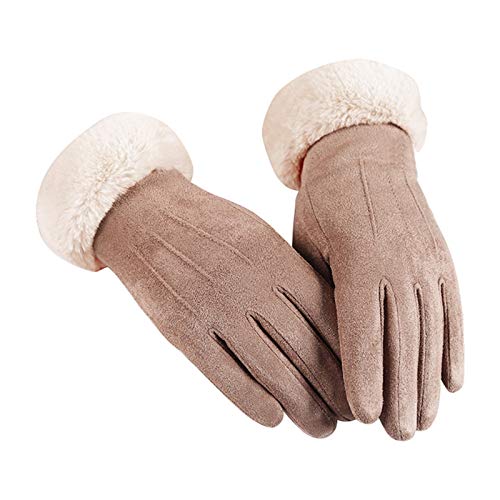 Winterhandschuhe für Damen Winter Handschuhe Wildleder Handschuhe Warme Anti Slip Winddicht Dicke Lammfell Winterhandschuhe Warm Plüschhandschuhe Kaschmir Lederhandschuhe von HANXIULIN