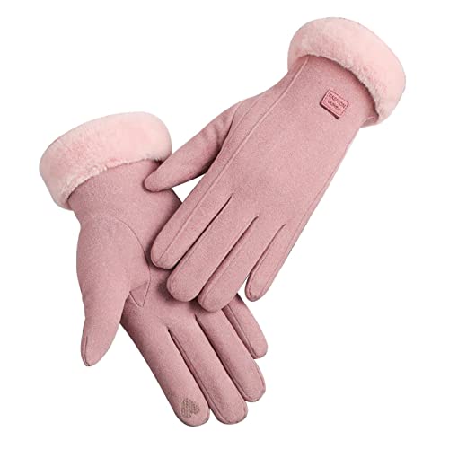 Winterhandschuhe für Damen Winter Handschuhe Wildleder Handschuhe Warme Anti Slip Winddicht Dicke Lammfell Winterhandschuhe Warm Plüschhandschuhe Kaschmir Lederhandschuhe von HANXIULIN