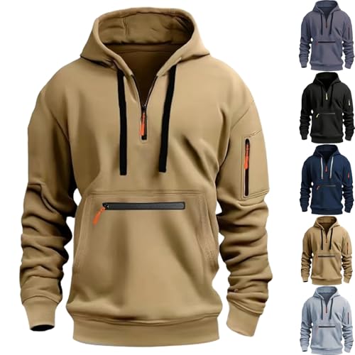 2024 New Quarter Zip Pullover Men Long Sleeve Workout Hoodie Vintage Tactical Jacket Winter Camo Sweater Coats (Khaki,_3XL) von HANYILI