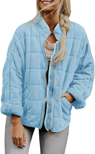 2024 New Womens Quilted Puffer Jackets Lightweight Dolman Quilted Jacket for Women Zipper Oversized Fall Winter Coat (E,_S) von HANYILI