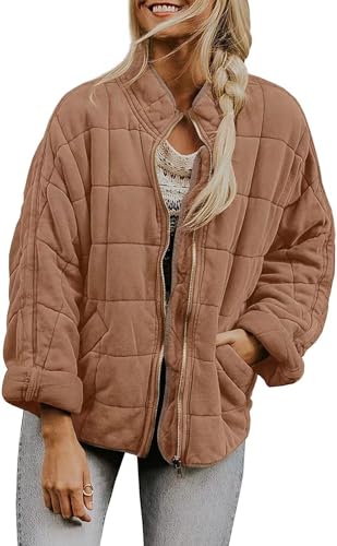 2024 New Womens Quilted Puffer Jackets Lightweight Dolman Quilted Jacket for Women Zipper Oversized Fall Winter Coat (H,_2XL) von HANYILI