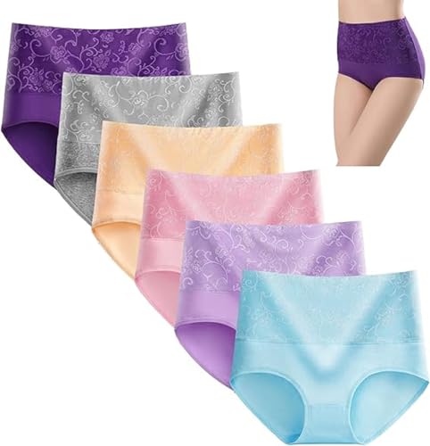 Bloomypink Panties, Rose Jacquard Leakproof Panties, High Waist Tummy Control Leak Proof Panties (6PCS-E,2XL(75kg-90kg)) von HANYILI