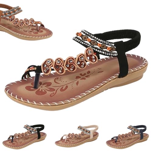 HANYILI 2024 New Bohemian Fashion Non-Slip Orthopedic Sandals Women's Elegant Rhinestone Butterfly Flat Sandals (Black,EU-42) von HANYILI