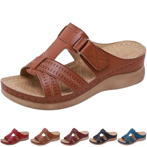 HANYILI 2024 New Comfortable Slides Summer Walking Plantar Fasciitis Sandals with Arch Support Adjustable Straps Orthopedic Sandals (Brown,EU-37) von HANYILI