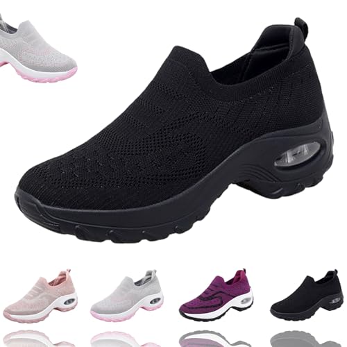 HANYILI 2024 New Orthoture Womens Shoes, Air Cushion Slip-On Walking Shoes, Casual Orthopedic Walking Sneakers for Women (Black,EU-37) von HANYILI