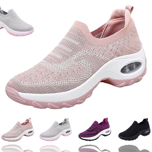 HANYILI 2024 New Orthoture Womens Shoes, Air Cushion Slip-On Walking Shoes, Casual Orthopedic Walking Sneakers for Women (Pink,EU-38) von HANYILI