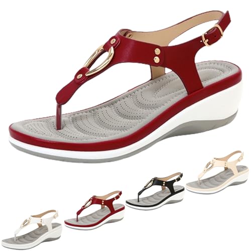 HANYILI 2024 New Summer Soft Footbed Orthopedic Sandals,T-Strap Flip Flop Thong Sandals, Comfortable Summer Dressy Flat Sandals (Red,EU-36) von HANYILI