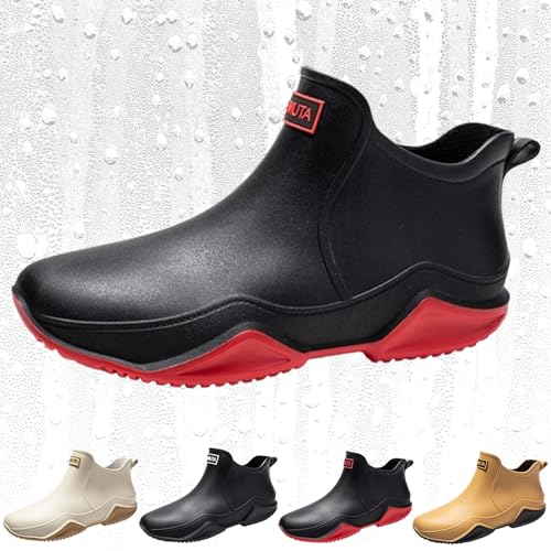 HANYILI 2024 New Waterproof Non-Slip Rain Boots for Outdoor, Zemure Rainies, Short Rain Boots, Rain Boots for Women Men (Black+red,EU-39) von HANYILI