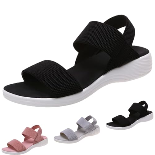 HANYILI 2024 New Women’s Arch Support Athletic Sandals Elastic Band Open Toe Sandals Women Wedge Heel Platform Cozy Sandals (Black,EU-37) von HANYILI