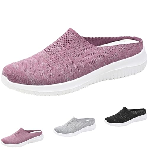 HANYILI 2024 New Women's Breathable Knit Mesh Mules Women's Air Cushion Slip-On Walking Shoes Slip-On Mesh Half Slippers Walking Slippers (Purple,EU-38) von HANYILI