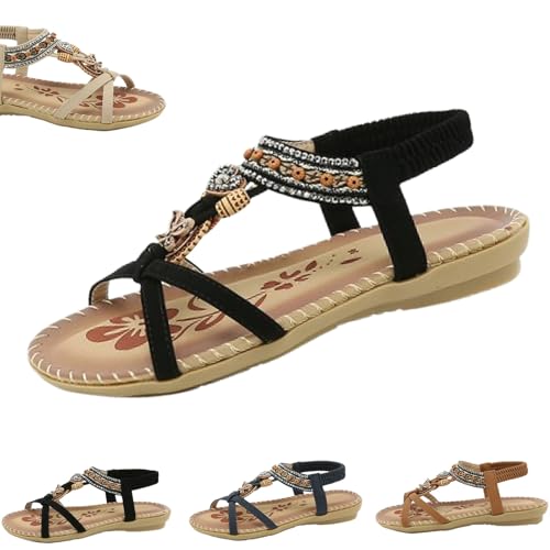 HANYILI 2024 New Women's Elegant Rhinestone Butterfly Flat Sandals, Citadel Sandals, Bohemian Fashion Non-Slip Orthopedic Sandals (Black,EU-36) von HANYILI