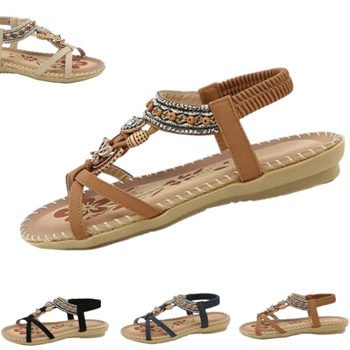 HANYILI 2024 New Women's Elegant Rhinestone Butterfly Flat Sandals, Citadel Sandals, Bohemian Fashion Non-Slip Orthopedic Sandals (Brown,EU-35) von HANYILI