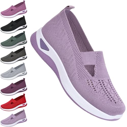 HANYILI 2024 New Women's Slip on Sneakers Shoes Woven Orthopedic Breathable Soft Shoes Walking Diabetic Foam Shoes Hands Free Slip in (Light Purple,EU-36) von HANYILI