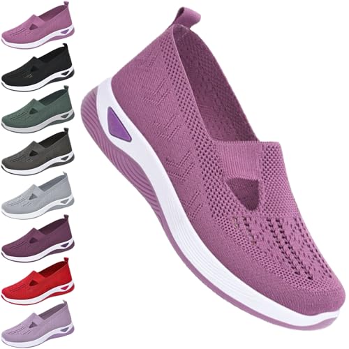 HANYILI 2024 New Women's Slip on Sneakers Shoes Woven Orthopedic Breathable Soft Shoes Walking Diabetic Foam Shoes Hands Free Slip in (Purple,EU-42) von HANYILI