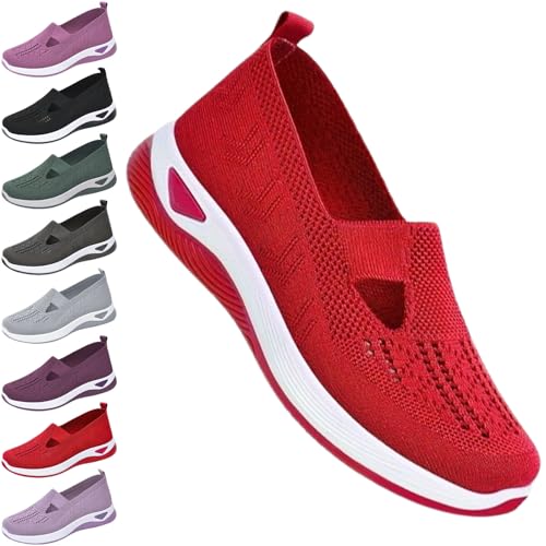 HANYILI 2024 New Women's Slip on Sneakers Shoes Woven Orthopedic Breathable Soft Shoes Walking Diabetic Foam Shoes Hands Free Slip in (Red,EU-36) von HANYILI