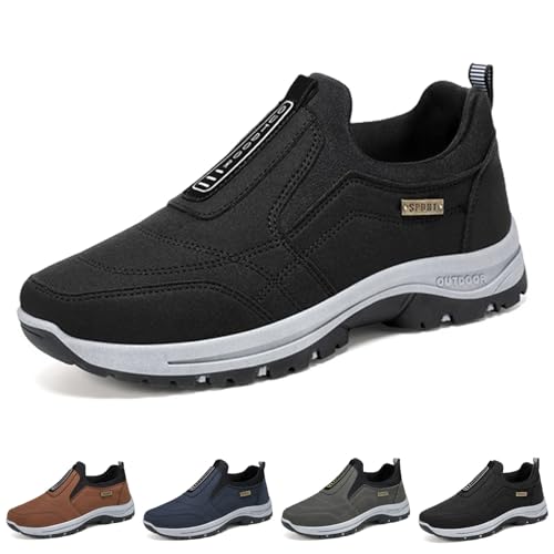 HANYILI Men's Thick-Soled Suede Sneakers Ultimate Comfort Casual Non-Slip Slip-on Sneakers Orthopedic Hiking Shoes (Black,EU-45) von HANYILI