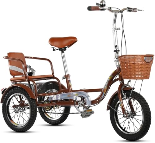 14-Zoll-Dreirad für Erwachsene, Fahrrad mit Kohlenstoffstahlrahmen, Rücksitz und Einkaufskorb, dreirädriges Cruiser-Fahrrad, traditionelles Design für Senioren (schwarz) von HAONIY
