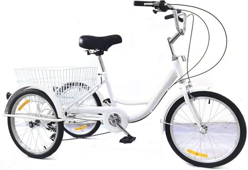 20 Zoll Dreirad Für Erwachsene Dreirad 8-Gang Mit Einkaufskorb Dreirad Neu Citybike-Dreirad Premium-Einkaufsdreirad Hochwertiger Stahlrahmen Mit Einkaufskorb von HAONIY