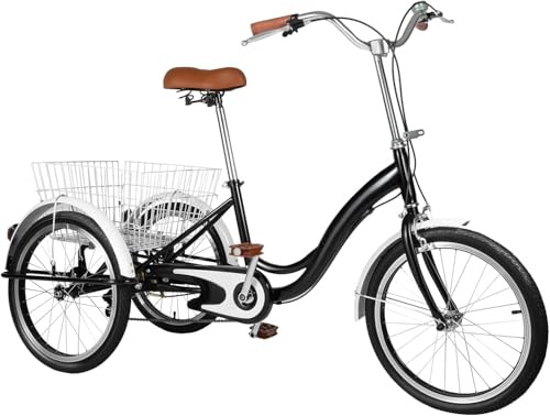 20 Zoll Dreirad Für Erwachsene Dreirad mit Einkaufskorb Citybike-Dreirad Einkaufsdreirad Hochwertiger Stahlrahmen Für ErwachseneFahrrad 3 Rad Dreirad Mit Einkaufskorb von HAONIY