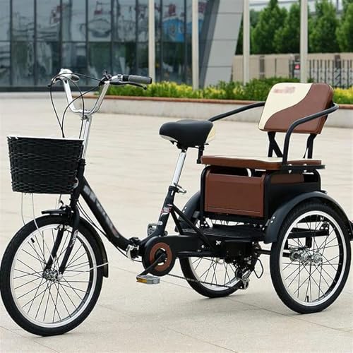 20-Zoll-Dreirad für Erwachsene, kohlenstoffreicher Stahl, 6-Gang-Dreiräder mit Rücksitz, geeignet für ältere Menschen, die in die Pedale treten (schwarz) von HAONIY