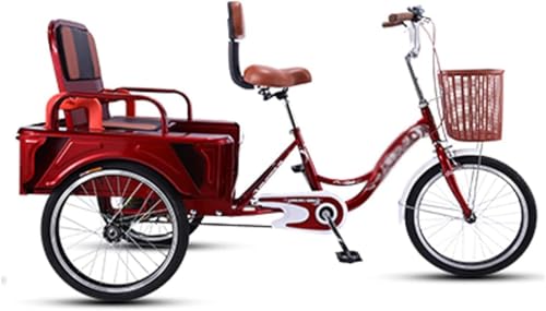 20-Zoll-Dreirad für Erwachsene, zusammenklappbarer Sitz, Erwachsenenfahrrad mit Einkaufskorb, 3-Rad-Cruiser-Fahrrad für Eltern zum Abholen und Absetzen von Kindern, Last 250 kg, Pedalfahren (A) von HAONIY