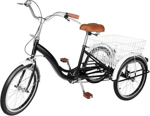20 Zoll Trike Tricycle for Adults Dreirad Erwachsene Fahrrad für Senioren Stabil mit Großem Aufbewahrungskorb, Verstellbarer Lenker und Sattel von HAONIY