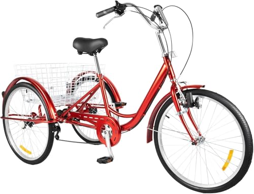24 Zoll Trike, Tricycle for Adults, Dreirad Erwachsene mit Beleuchtung Robustes Dreirad mit Verstellbarem Lenker und Korb, 6-Gang-Fahrrad von HAONIY
