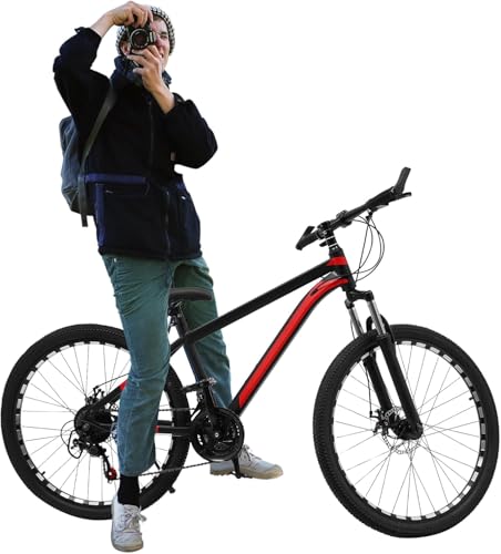 26 Zoll 21-Gang Mountainbike für Erwachsene, höhenverstellbares Mountainbike aus Karbonstahl mit Scheibenbremsen Vorne und Hinten-165-185CM,MAX110KG-Vormontiert 70% von HAONIY